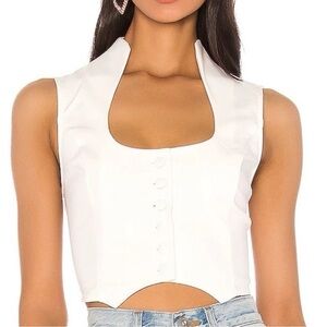 Superdown White Button Front Sleeveless Collared Crop Top Size Small Stretch